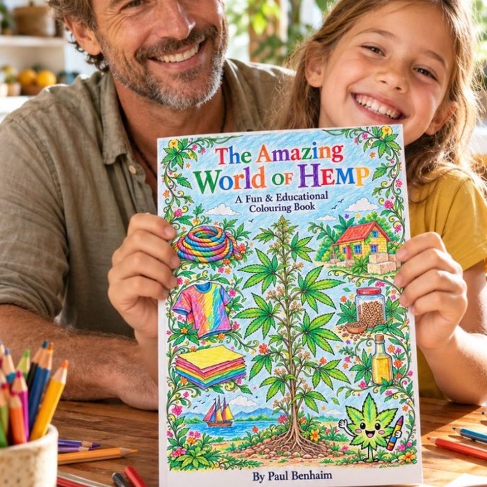 Cover of The Amazing World of Hemp, a fun and educational colouring book by Paul Benhaim