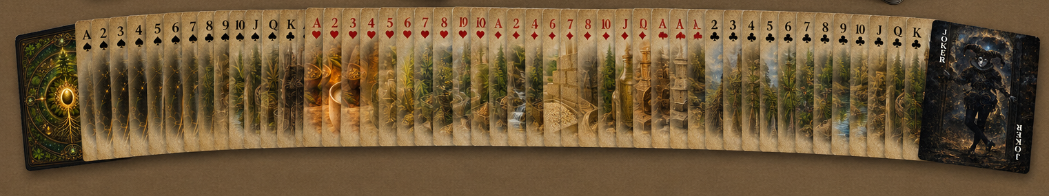 The full Hemp Playing Cards deck spread out