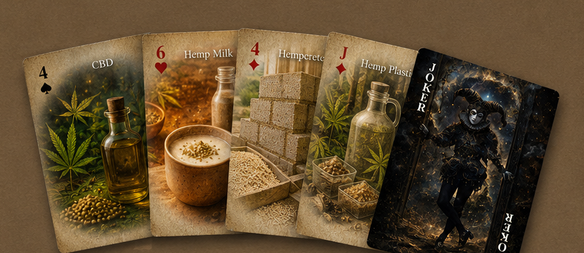A fan of Hemp Playing Cards from all four suits